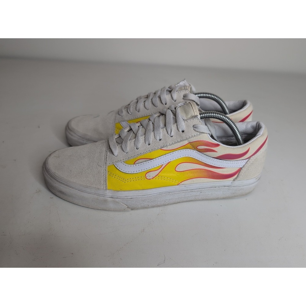 RARE🔥 Sz 10.5 - VANS Old Skool Hoy Rod Flames White Leather Skateboarding Shoes